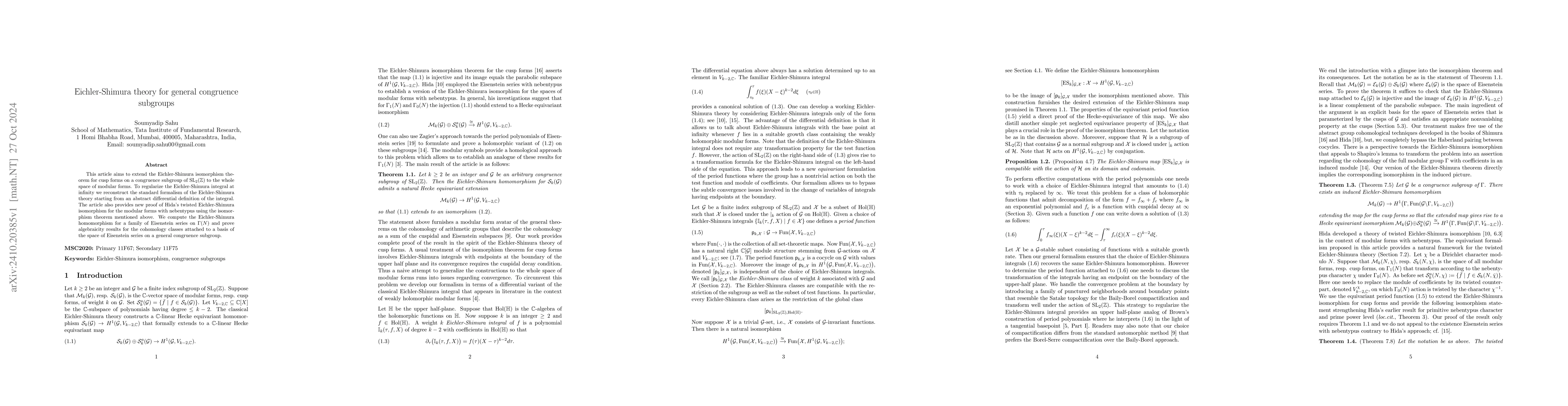 Thumbnail for Eichler-Shimura theory for general congruence subgroups