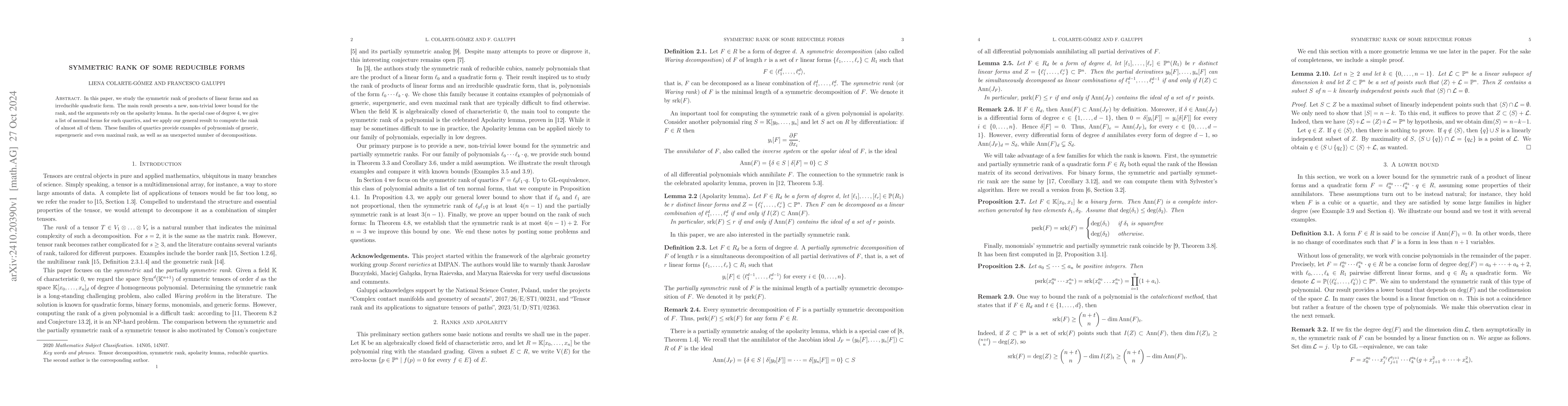 Thumbnail for Symmetric rank of some reducible forms
