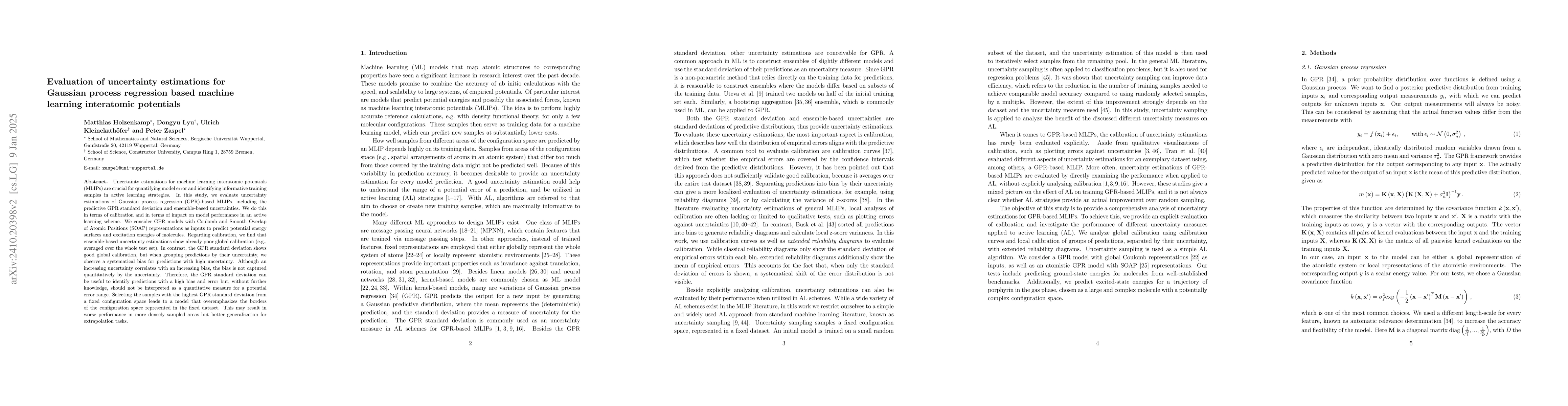 Thumbnail for Evaluation of uncertainty estimations for Gaussian process regression
  based machine learning interatomic potentials