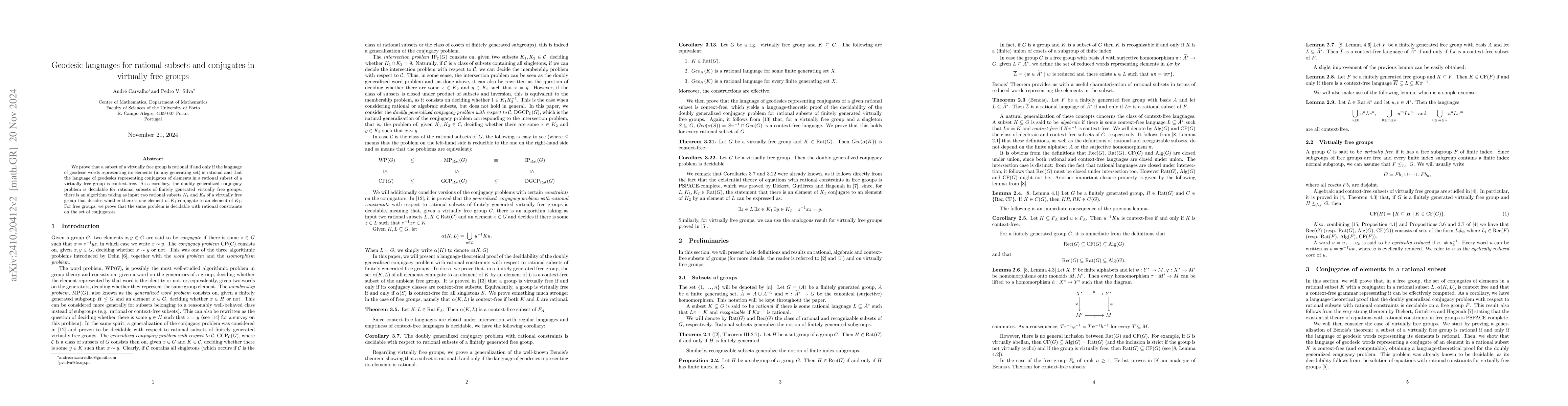 Thumbnail for Geodesic languages for rational subsets and conjugates in virtually free
  groups