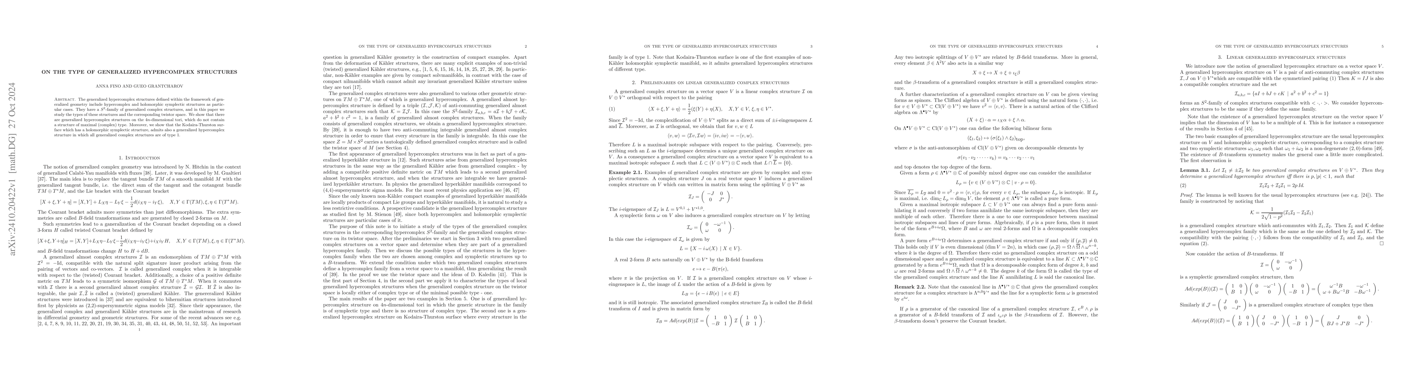 Thumbnail for On the type of generalized hypercomplex structures