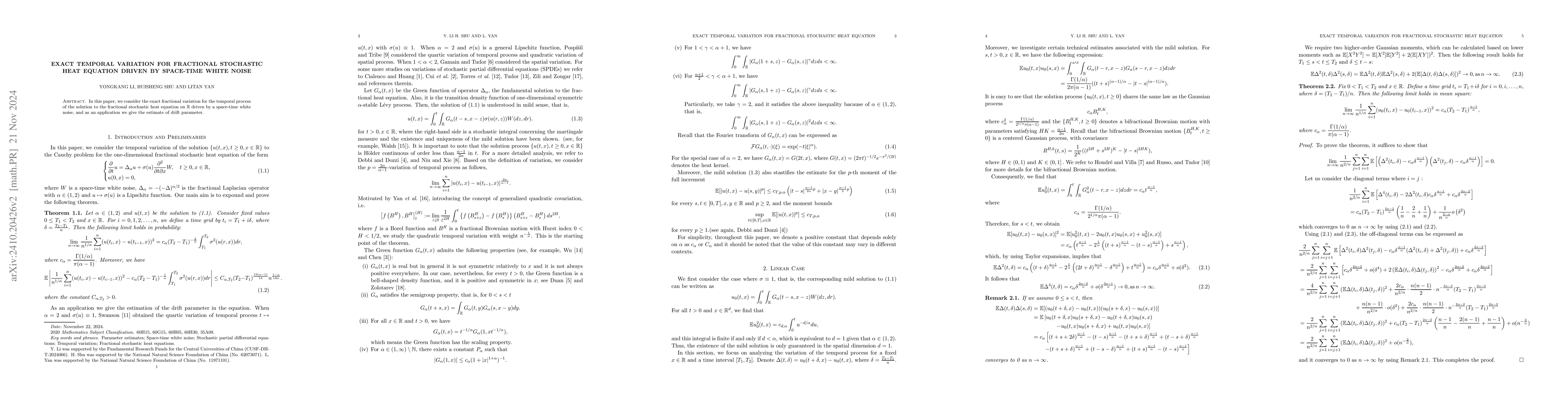 Thumbnail for Exact Temporal Variation for Fractional Stochastic Heat Equation Driven
  by Space-Time White Noise