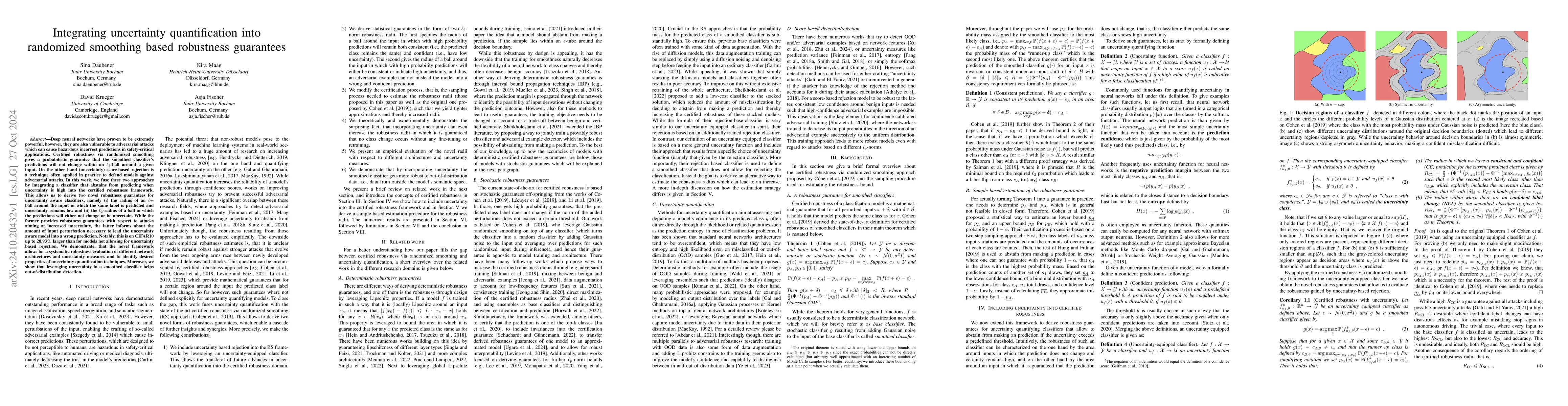 Thumbnail for Integrating uncertainty quantification into randomized smoothing based
  robustness guarantees
