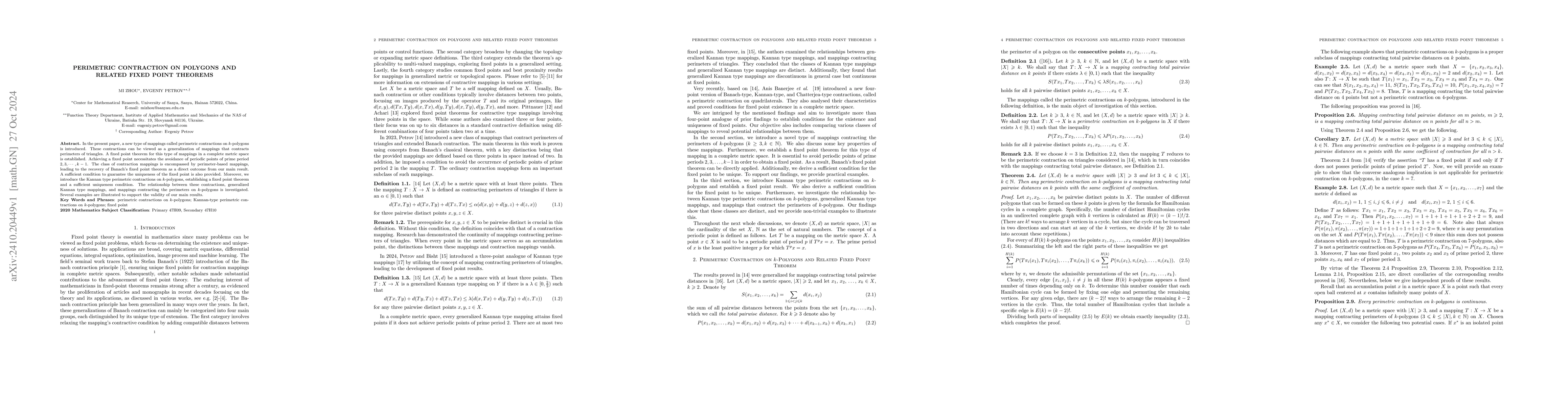 Thumbnail for Perimetric Contraction on Polygons and Related Fixed Point Theorems