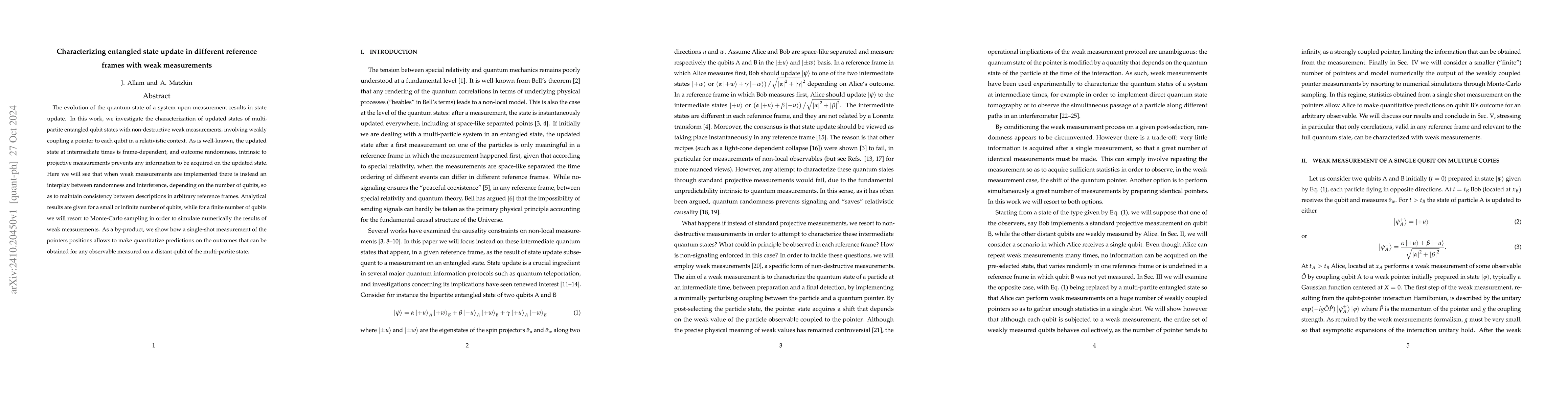 Thumbnail for Characterizing entangled state update in different reference frames with
  weak measurements
