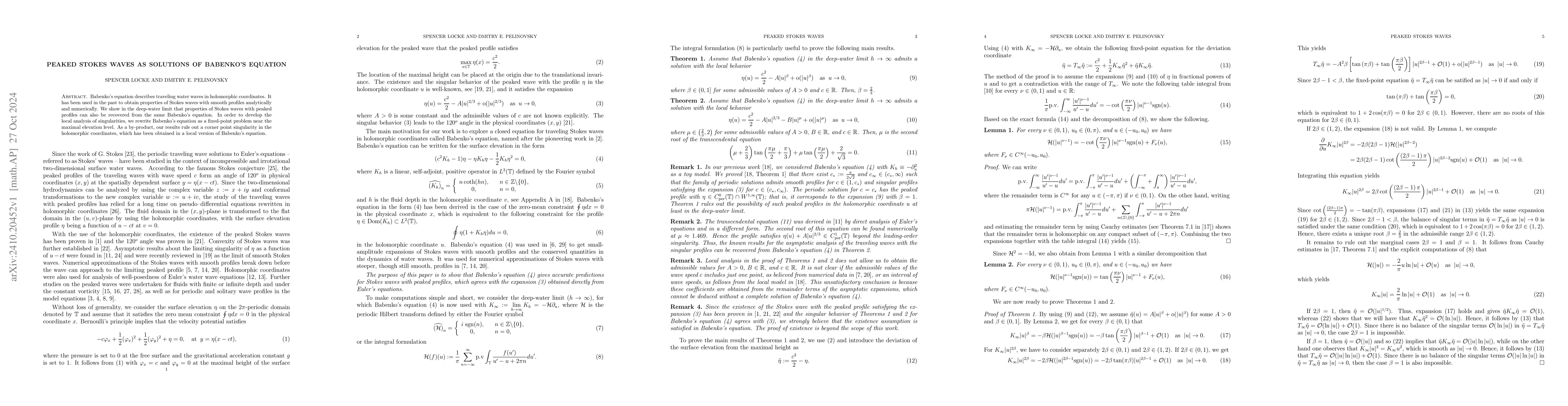 Thumbnail for Peaked Stokes waves as solutions of Babenko's equation