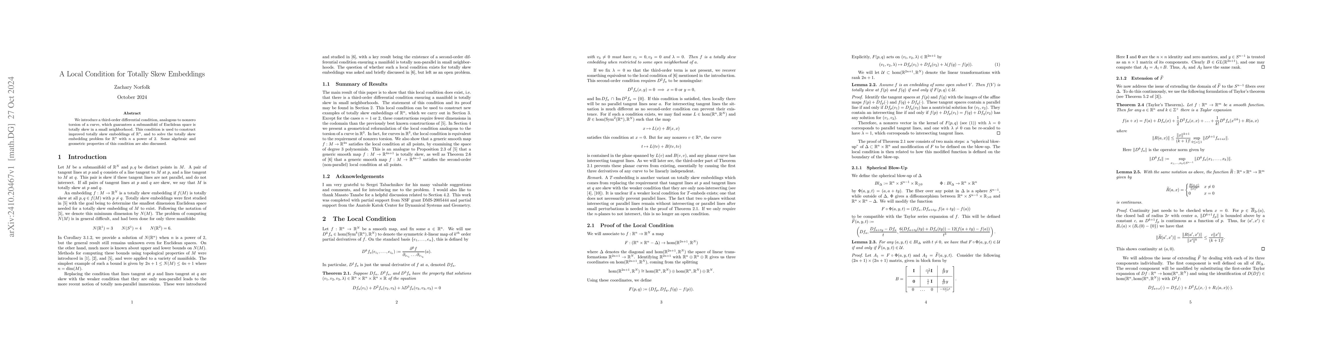 Thumbnail for A Local Condition for Totally Skew Embeddings
