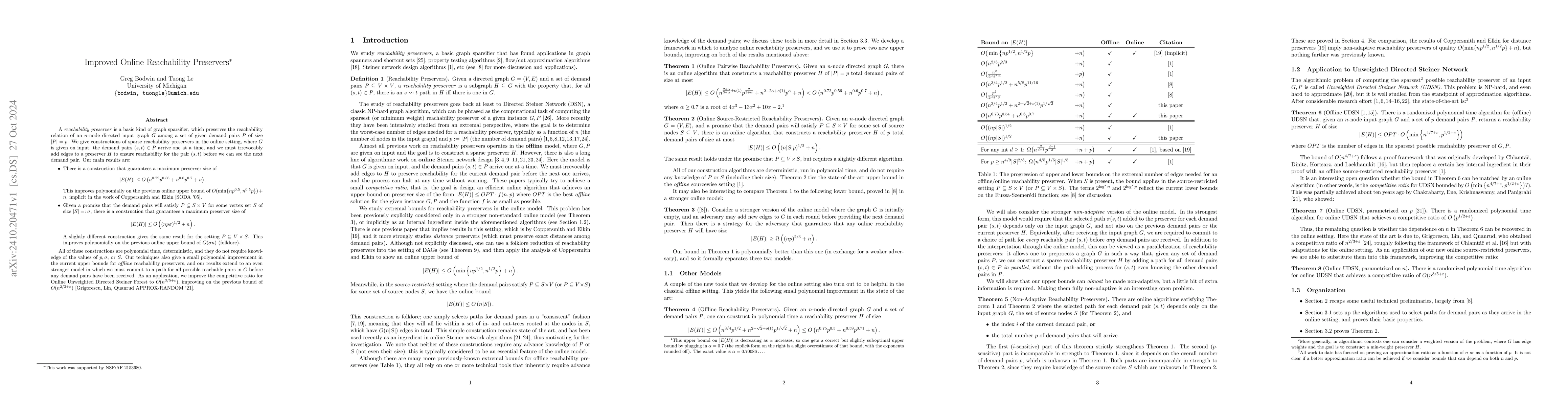Thumbnail for Improved Online Reachability Preservers
