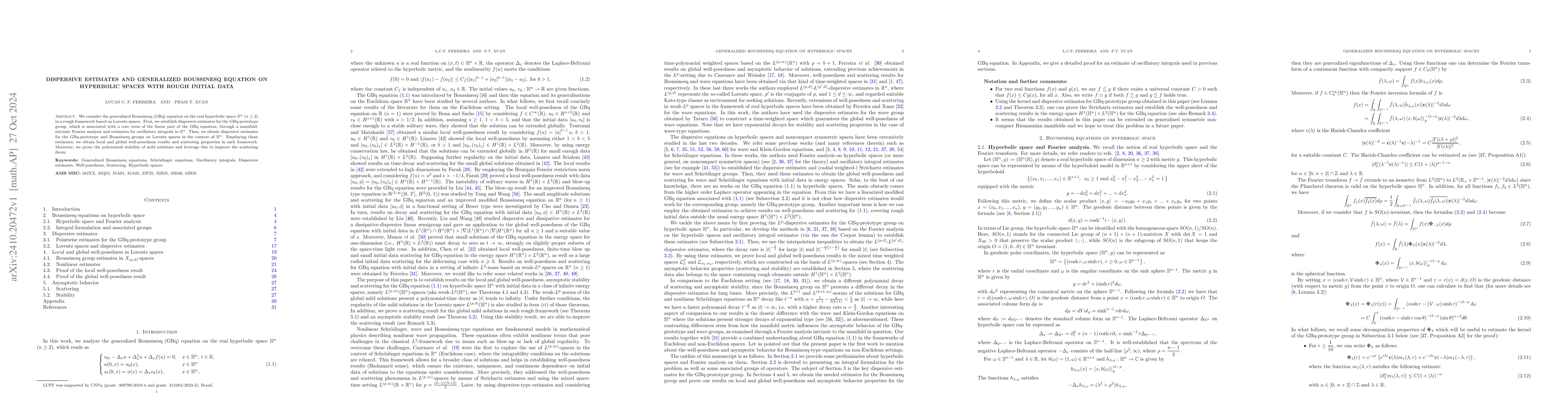 Thumbnail for Dispersive estimates and generalized Boussinesq equation on hyperbolic
  spaces with rough initial data