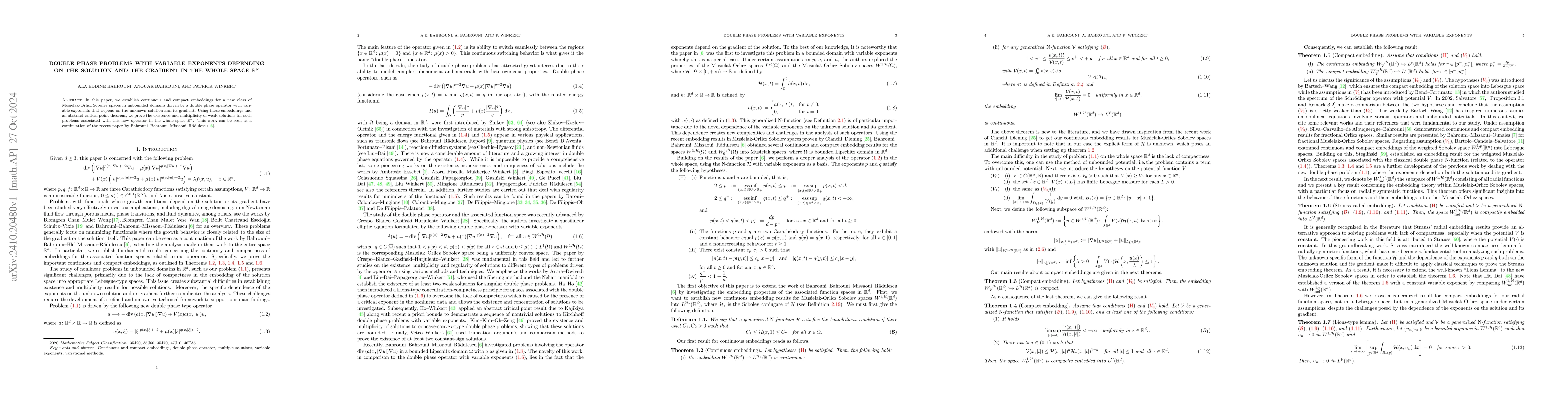 Thumbnail for Double phase problems with variable exponents depending on the solution
  and the gradient in the whole space $\mathbb{R}^N$