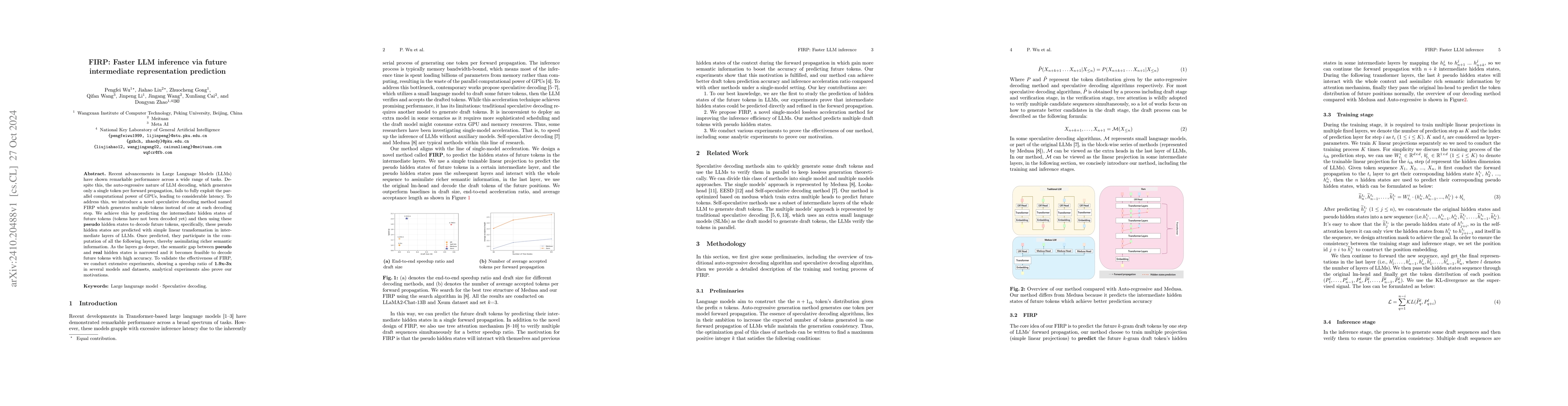Thumbnail for FIRP: Faster LLM inference via future intermediate representation
  prediction