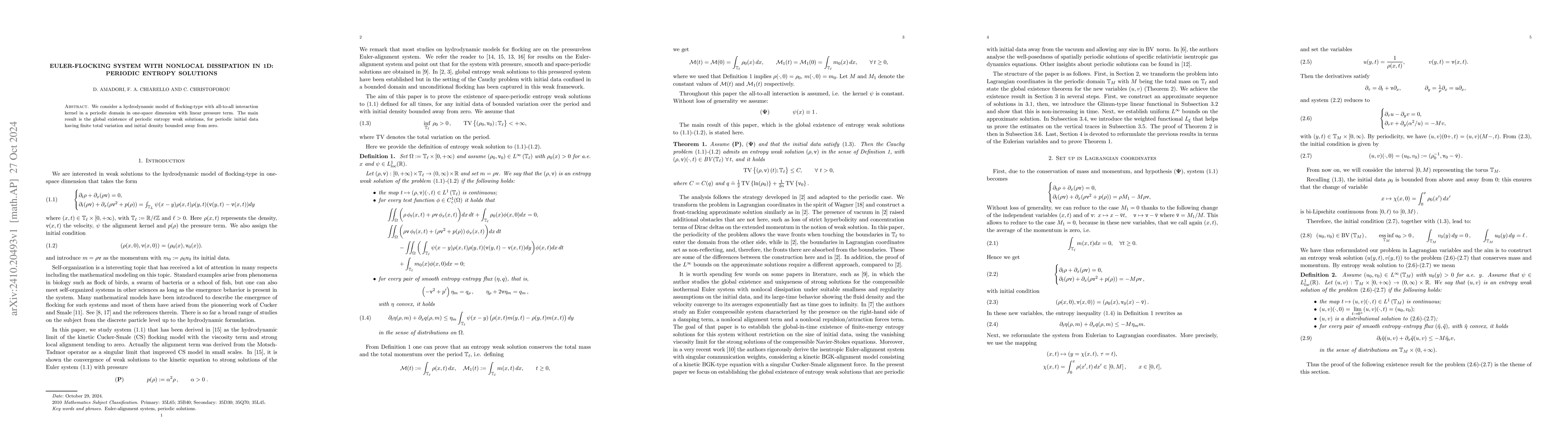 Thumbnail for Euler-flocking system with nonlocal dissipation in 1D: periodic entropy
  solutions