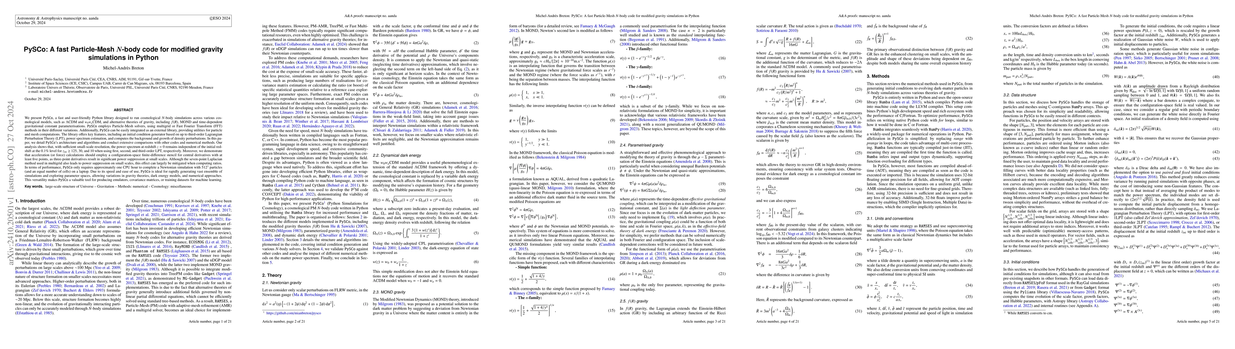Thumbnail for PySCo: A fast Particle-Mesh $N$-body code for modified gravity
  simulations in Python