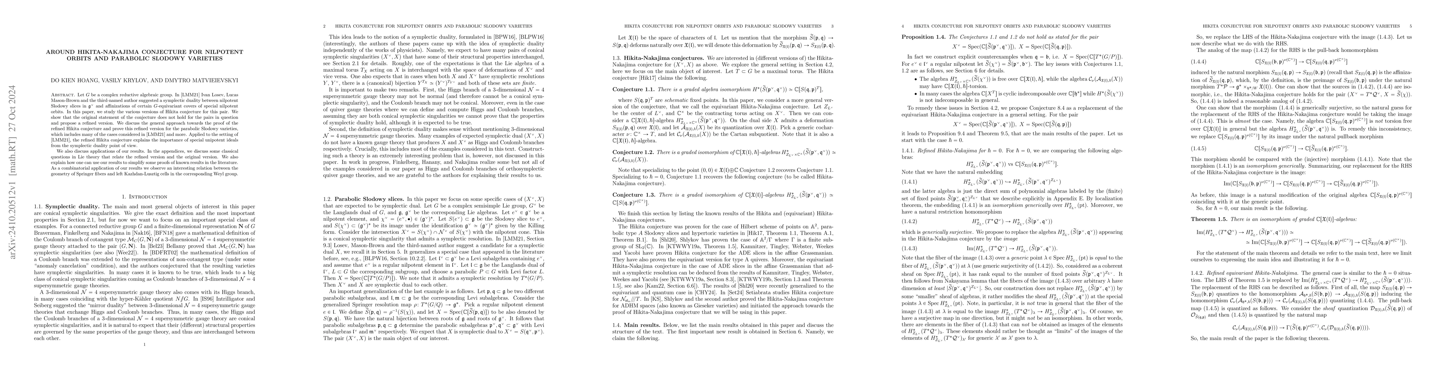 Thumbnail for Around Hikita-Nakajima conjecture for nilpotent orbits and parabolic
  Slodowy varieties