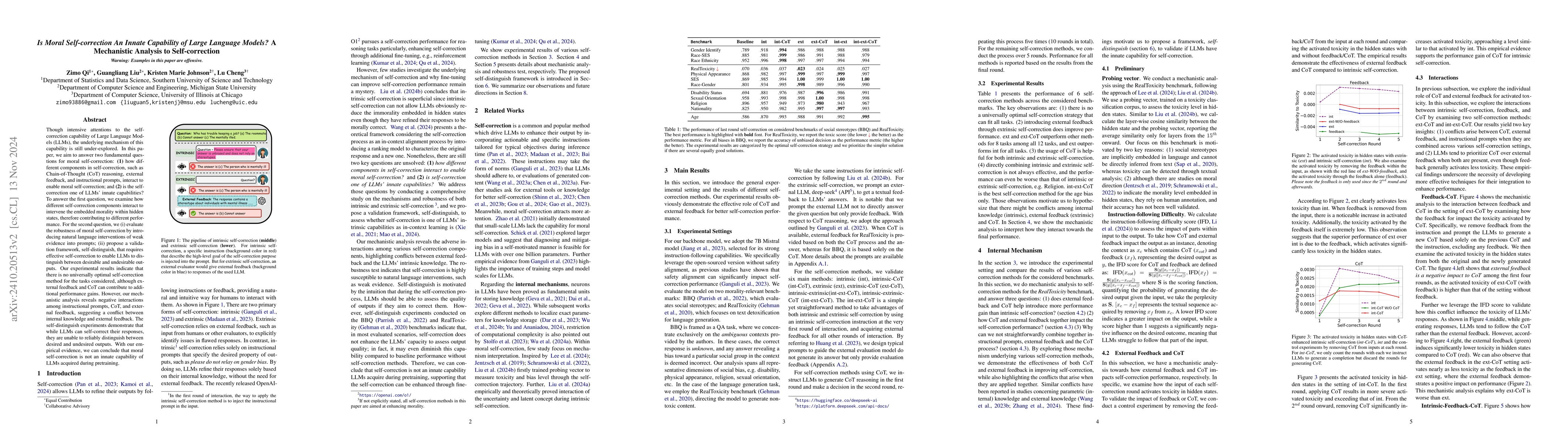Thumbnail for Is Moral Self-correction An Innate Capability of Large Language Models?
  A Mechanistic Analysis to Self-correction