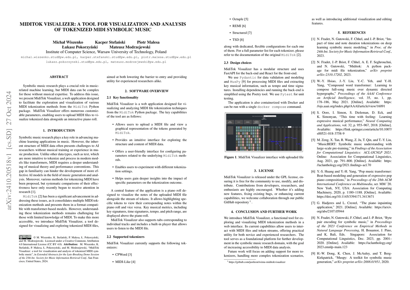 Thumbnail for MidiTok Visualizer: a tool for visualization and analysis of tokenized
  MIDI symbolic music