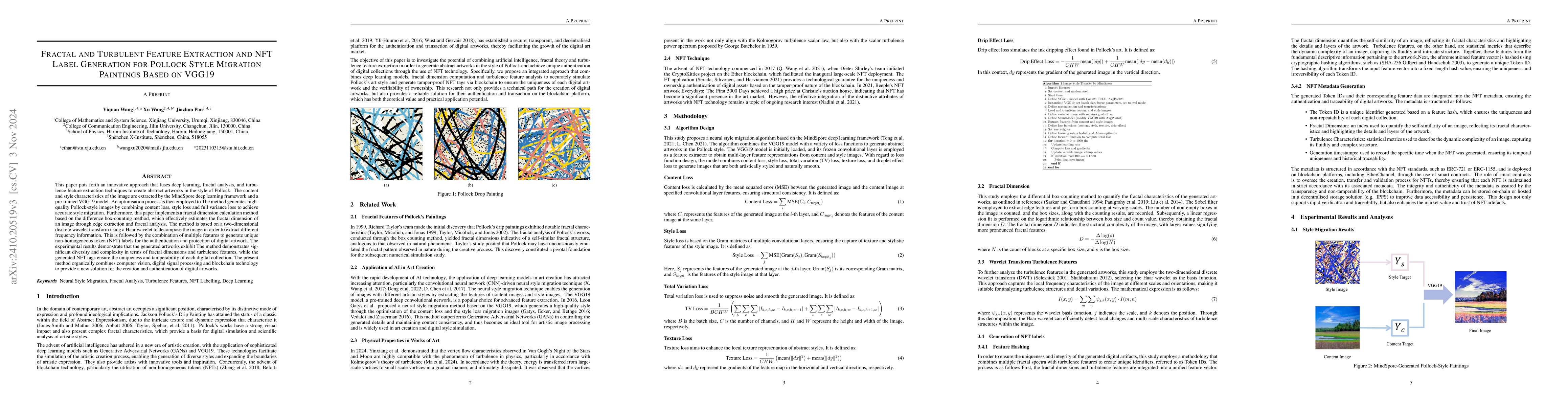 Thumbnail for Fractal and Turbulent Feature Extraction and NFT Label Generation for
  Pollock Style Migration Paintings Based on VGG19
