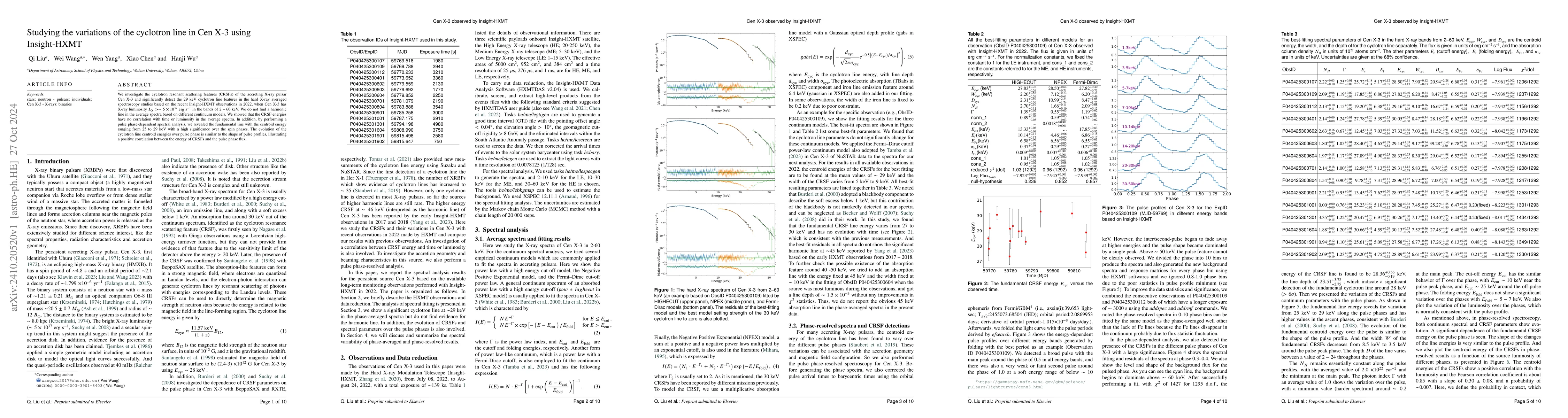 Thumbnail for Studying the variations of the cyclotron line in Cen X-3 using
  Insight-HXMT