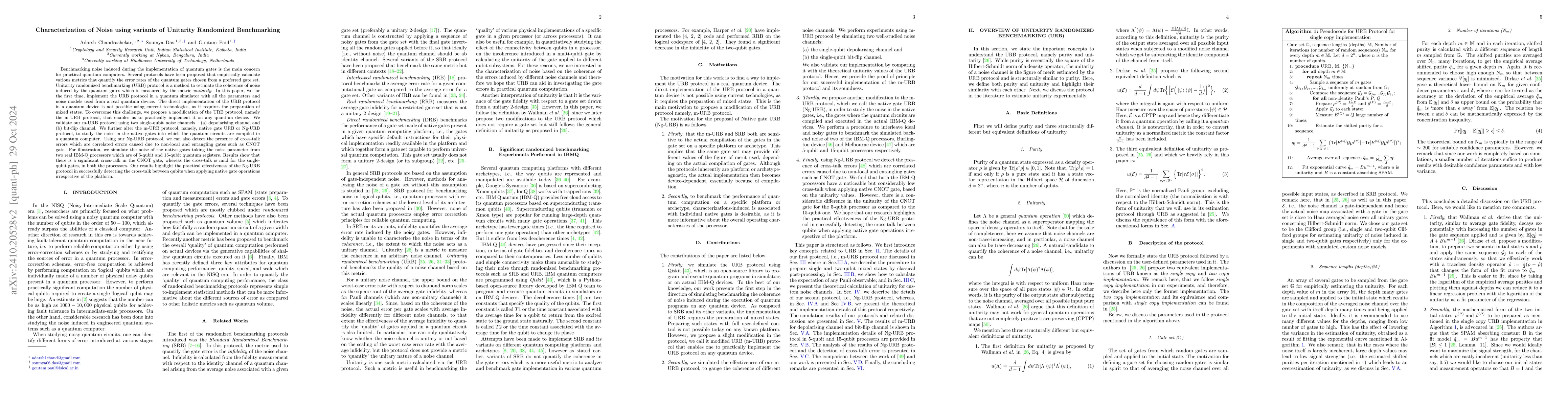Thumbnail for Characterization of Noise using variants of Unitarity Randomized
  Benchmarking