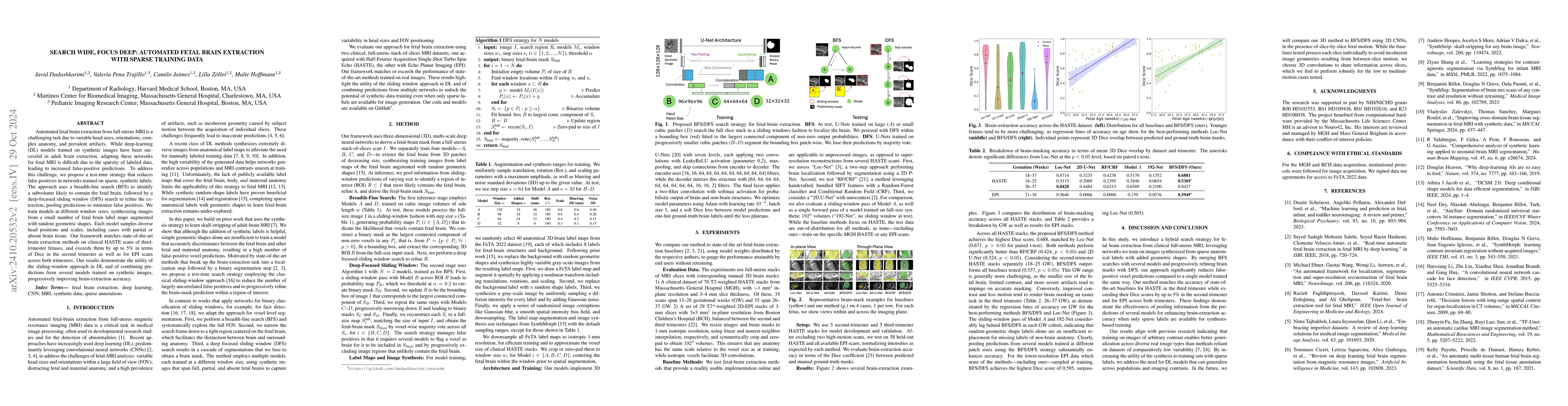 Thumbnail for Search Wide, Focus Deep: Automated Fetal Brain Extraction with Sparse
  Training Data