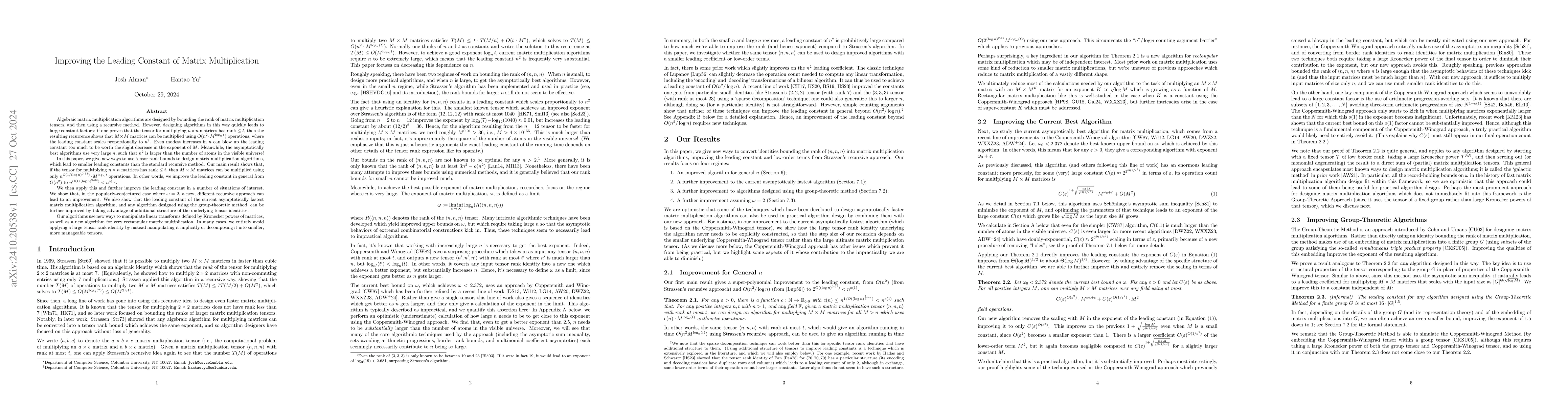 Thumbnail for Improving the Leading Constant of Matrix Multiplication
