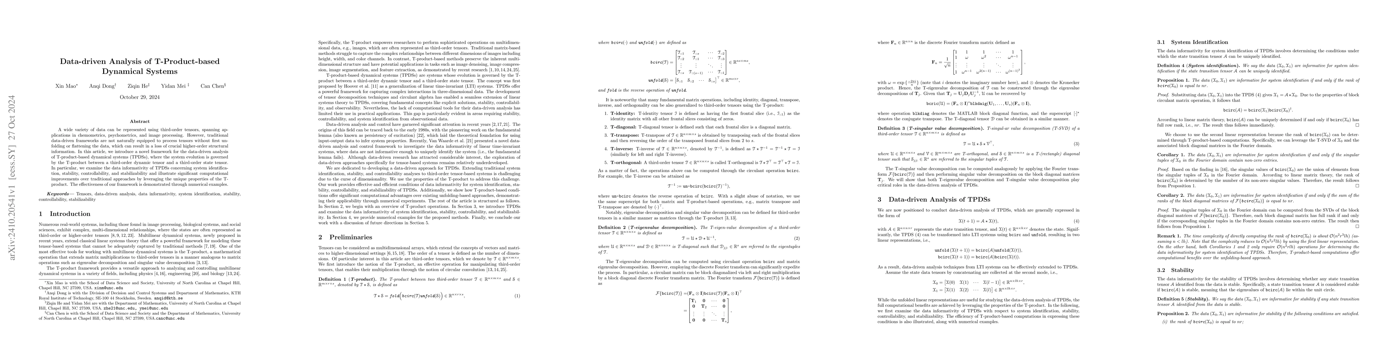 Thumbnail for Data-driven Analysis of T-Product-based Dynamical Systems