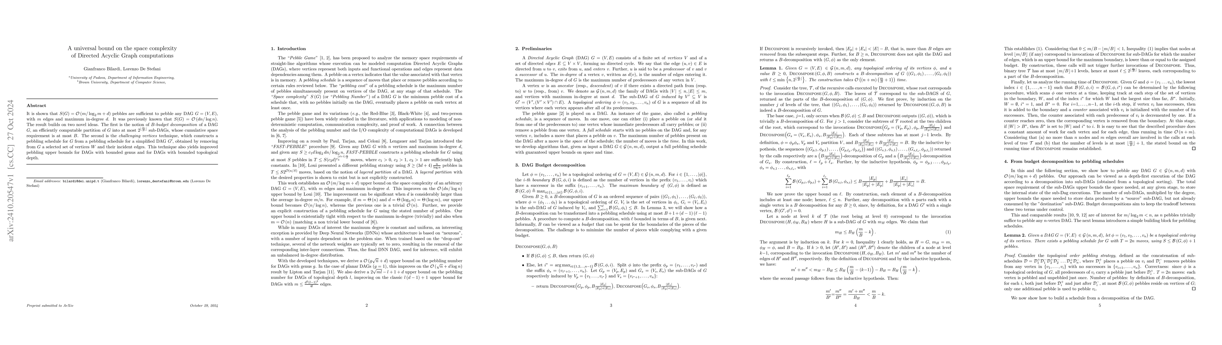 Thumbnail for A universal bound on the space complexity of Directed Acyclic Graph
  computations