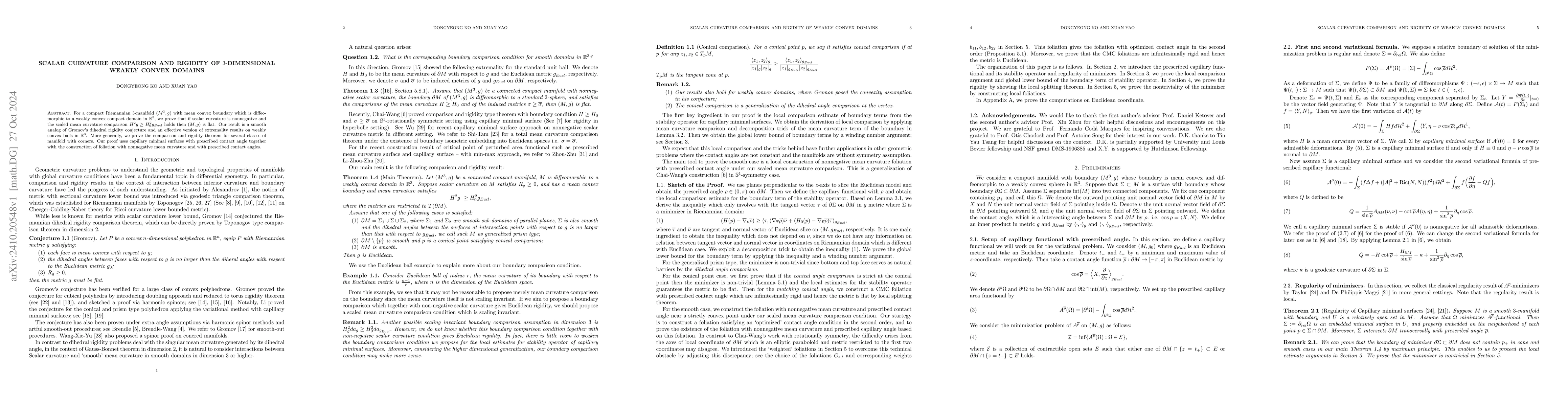 Thumbnail for Scalar curvature comparison and rigidity of $3$-dimensional weakly
  convex domains