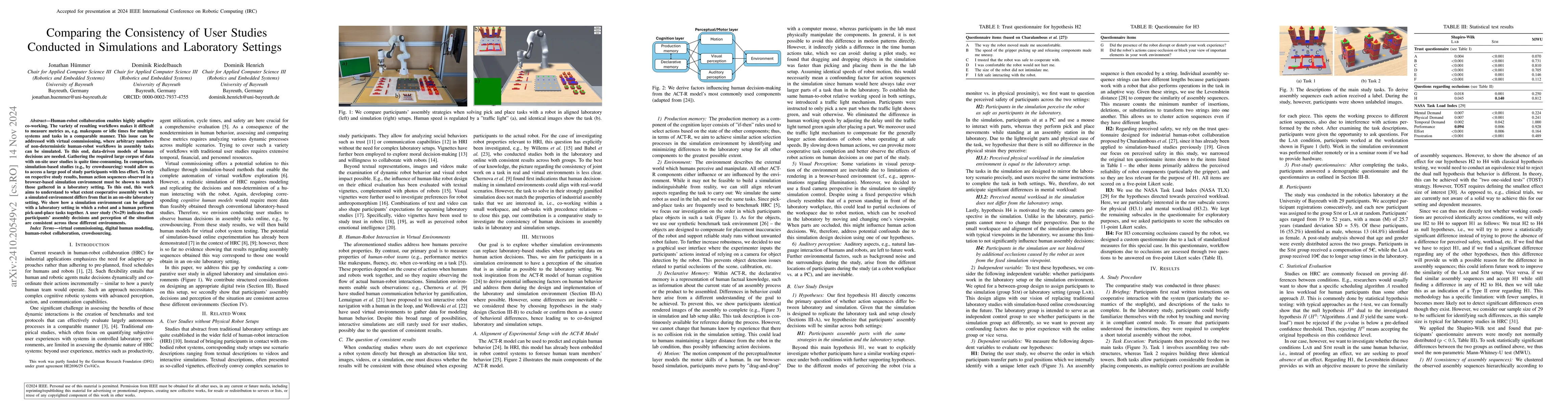 Thumbnail for Comparing the Consistency of User Studies Conducted in Simulations and
  Laboratory Settings