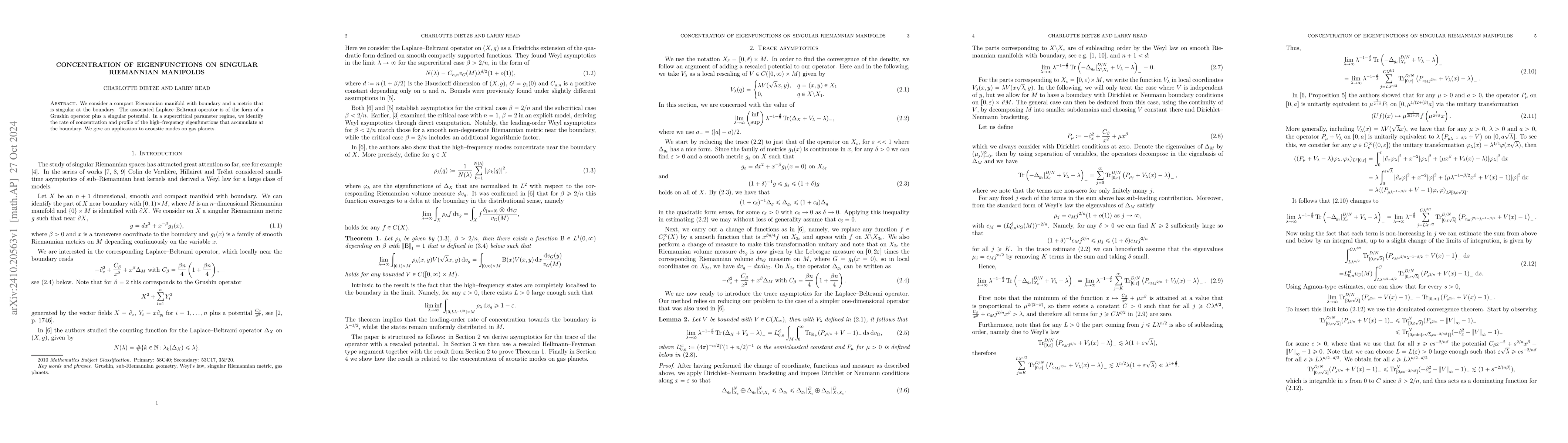 Thumbnail for Concentration of eigenfunctions on singular Riemannian manifolds