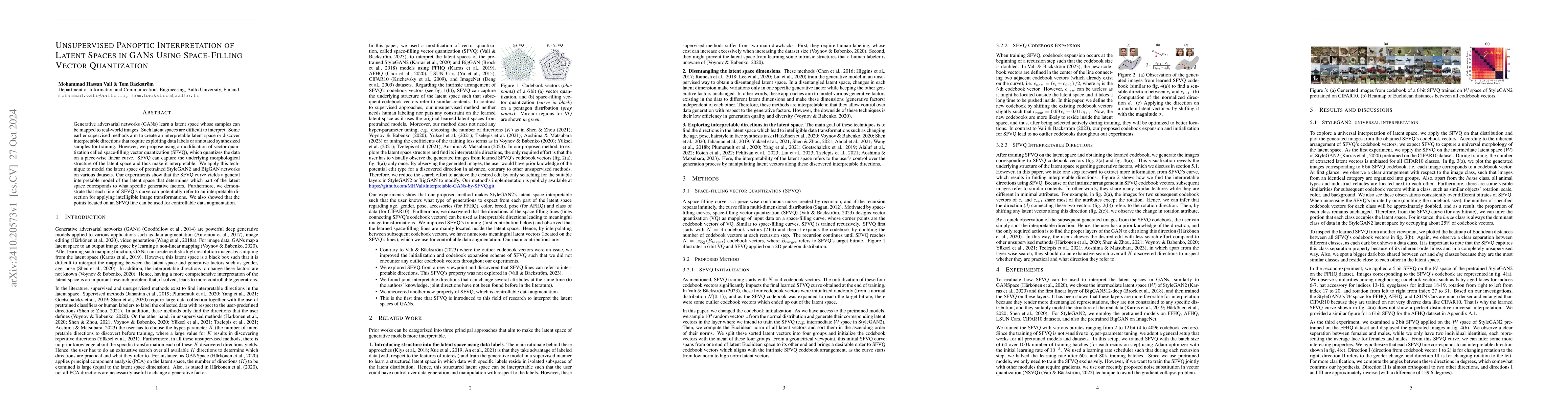 Thumbnail for Unsupervised Panoptic Interpretation of Latent Spaces in GANs Using
  Space-Filling Vector Quantization