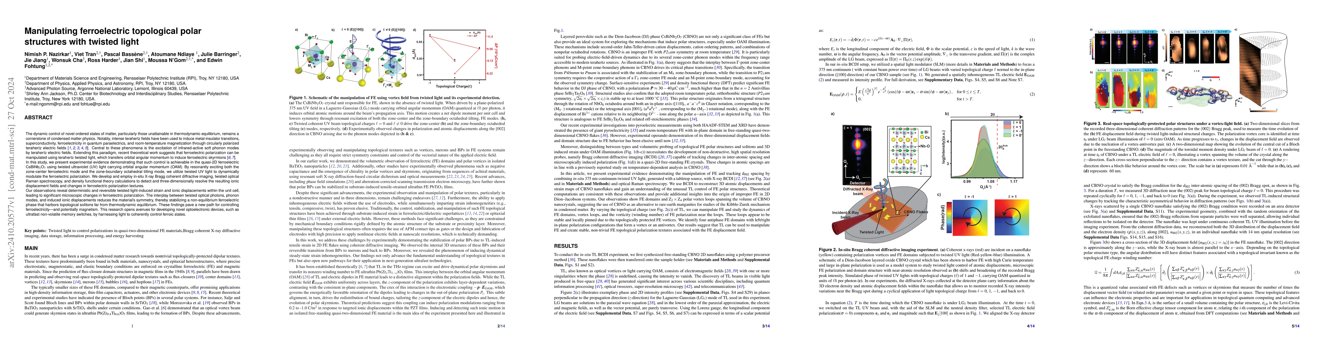 Thumbnail for Manipulating ferroelectric topological polar structures with twisted
  light