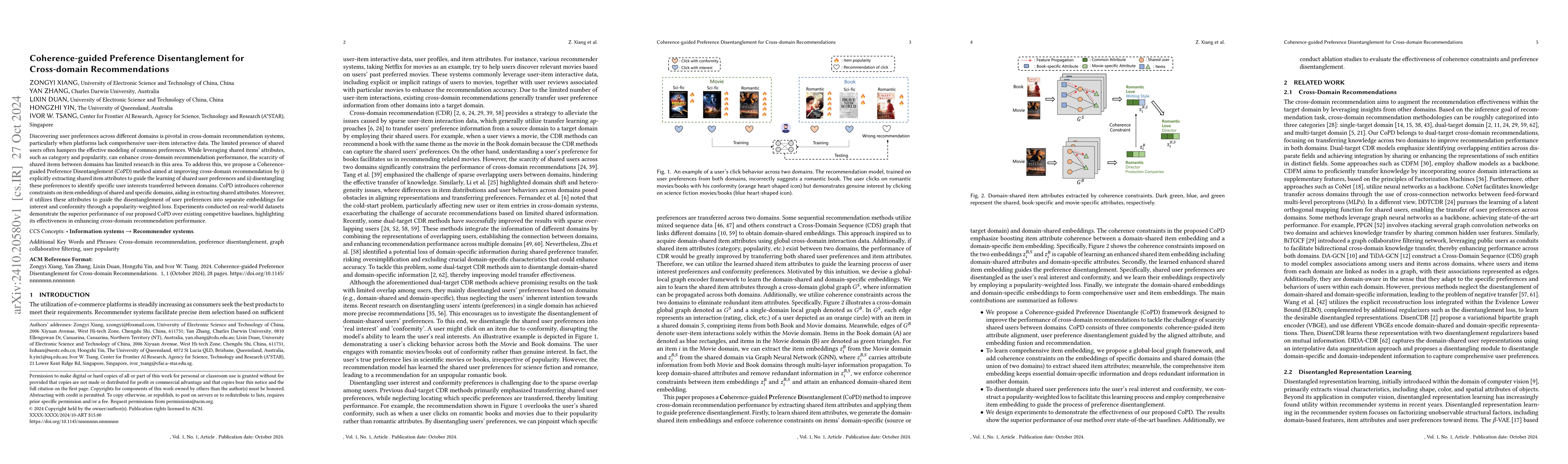 Thumbnail for Coherence-guided Preference Disentanglement for Cross-domain
  Recommendations