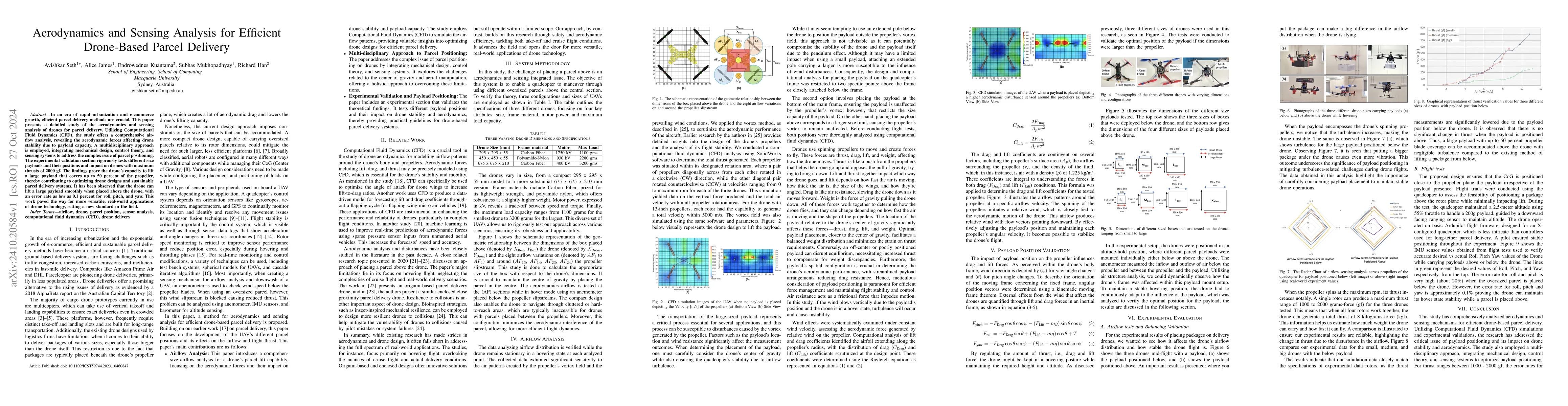 Thumbnail for Aerodynamics and Sensing Analysis for Efficient Drone-Based Parcel
  Delivery
