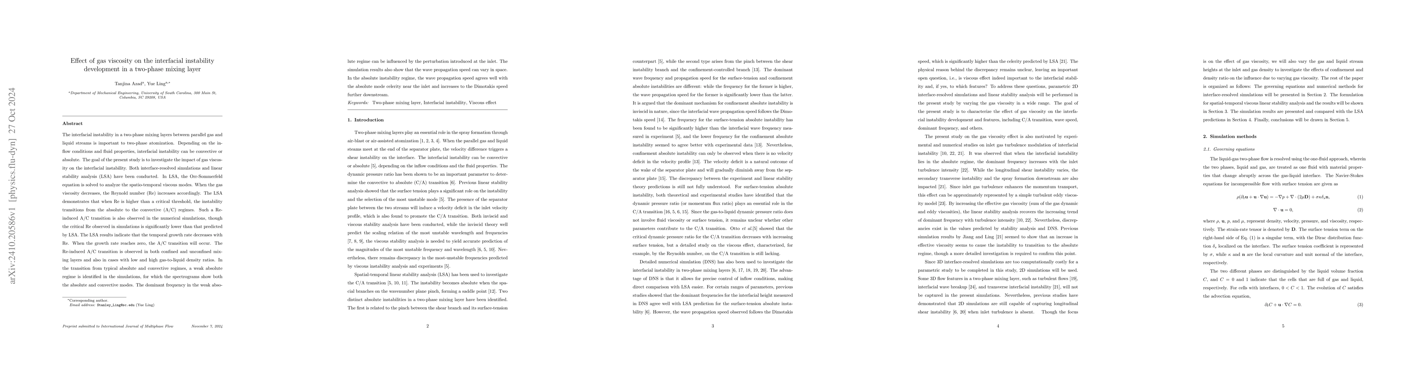 Thumbnail for Effect of gas viscosity on the interfacial instability development in a
  two-phase mixing layer