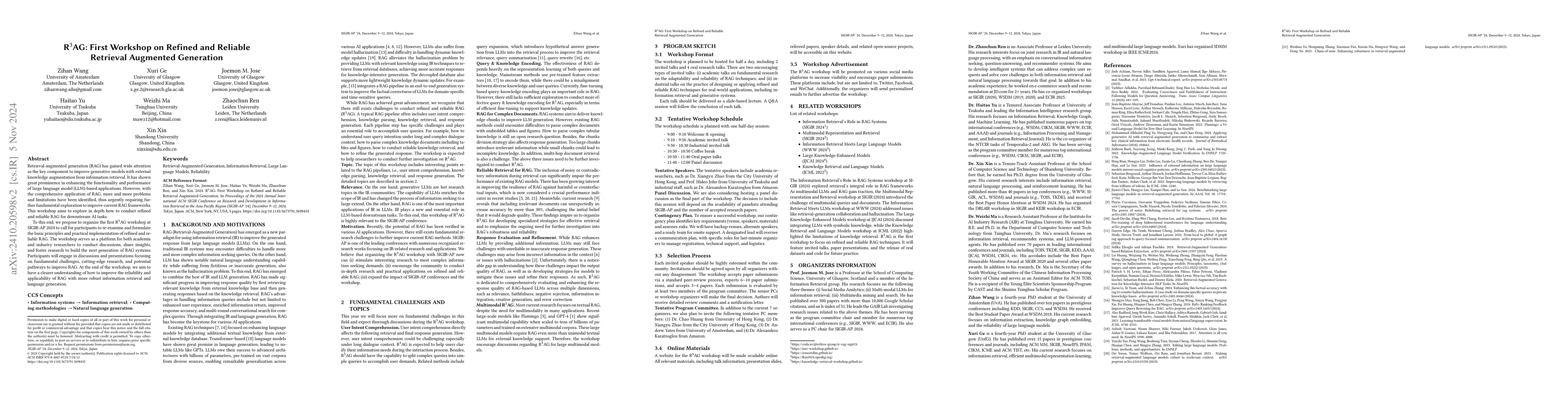 Thumbnail for R^3AG: First Workshop on Refined and Reliable Retrieval Augmented
  Generation