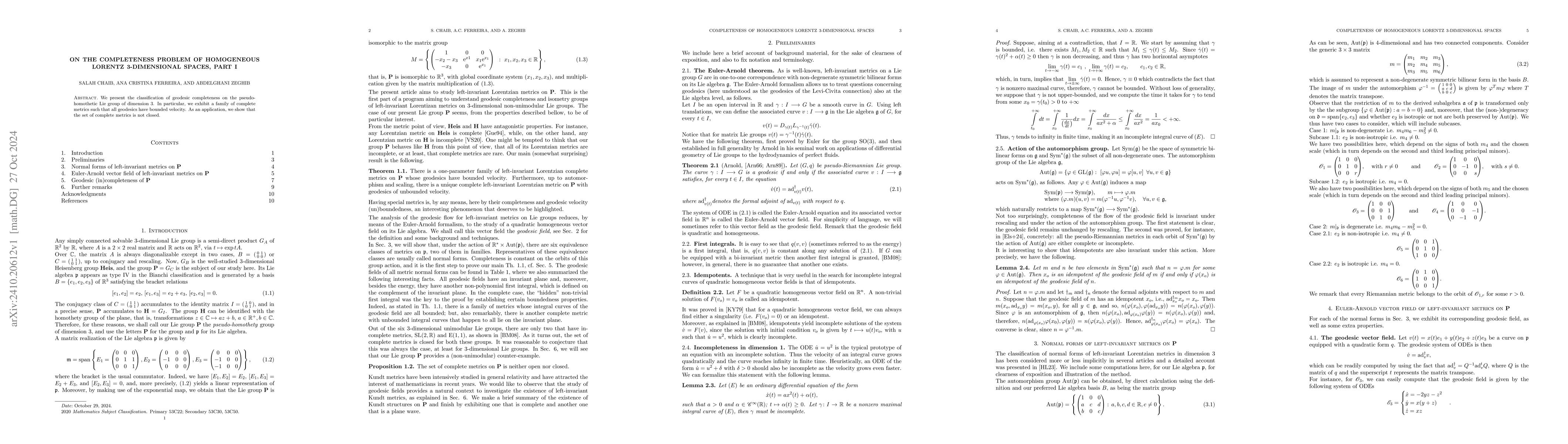 Thumbnail for On the completeness problem of homogeneous Lorentz 3-dimensional spaces,
  part I