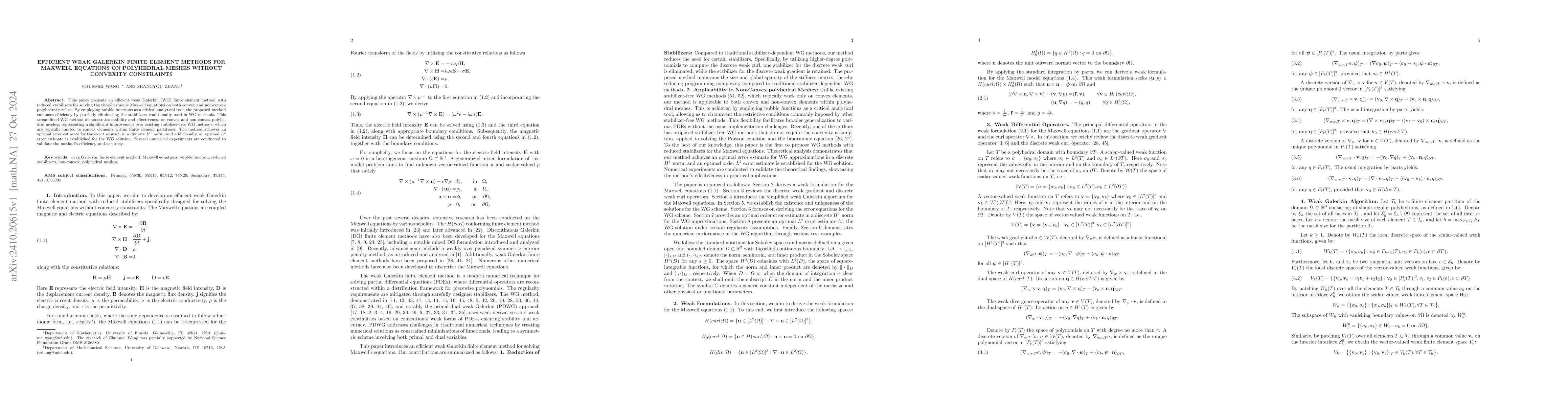 Thumbnail for Efficient Weak Galerkin Finite Element Methods for Maxwell Equations on
  polyhedral Meshes without Convexity Constraints