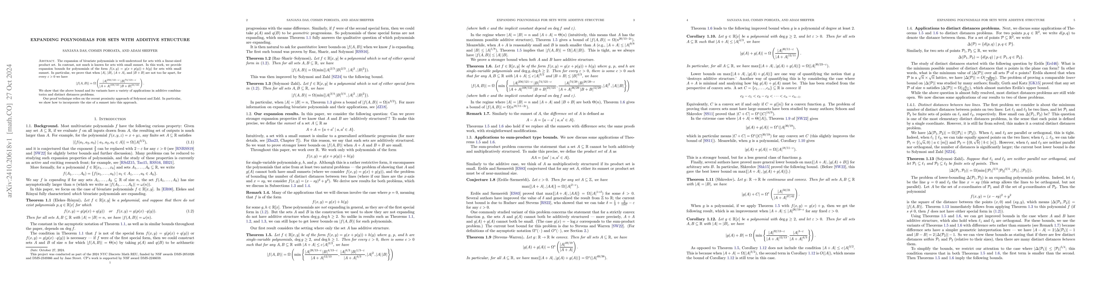 Thumbnail for Expanding polynomials for sets with additive structure