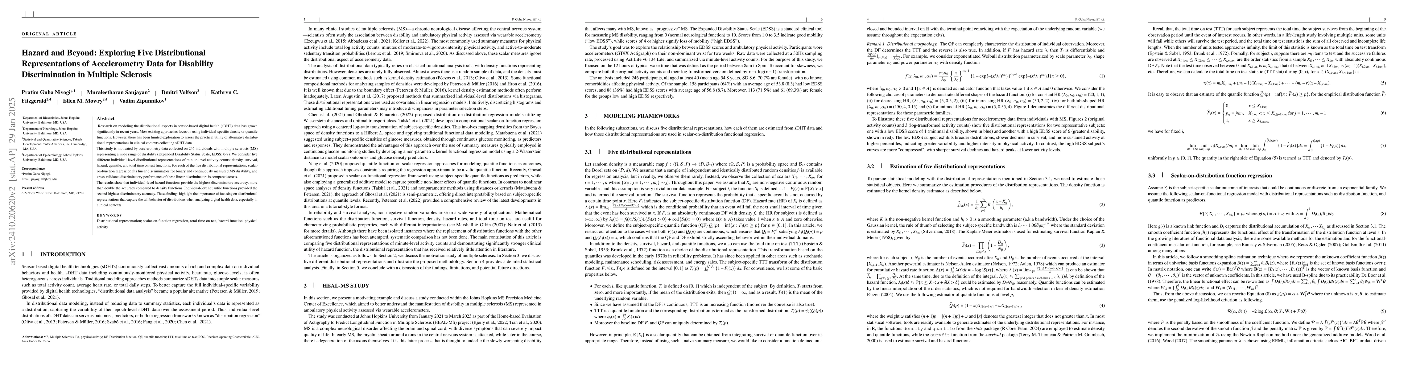 Thumbnail for Hazard and Beyond: Exploring Five Distributional Representations of
  Accelerometry Data for Disability Discrimination in Multiple Sclerosis