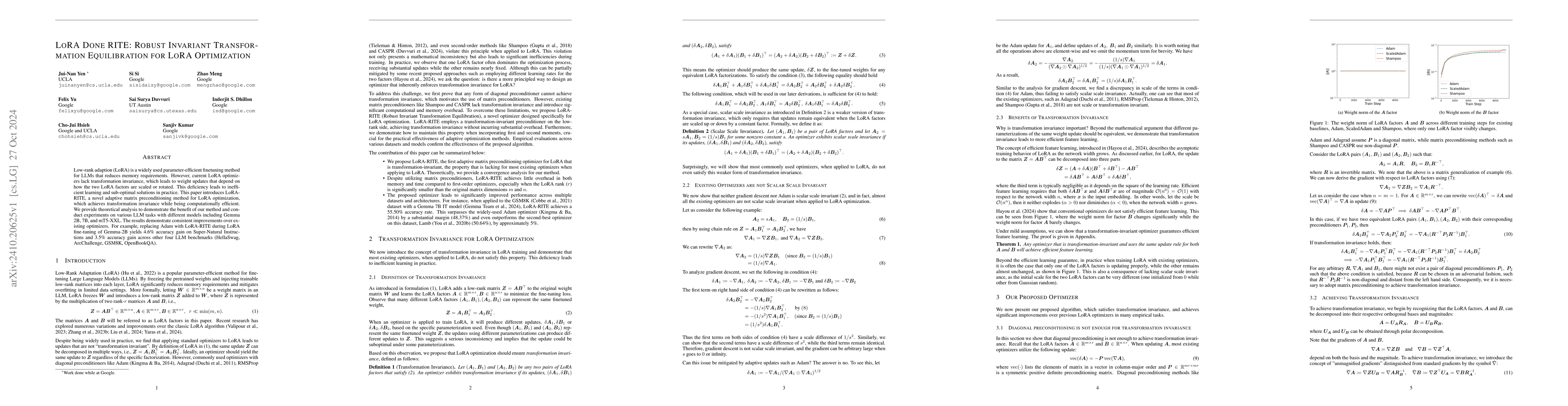 Thumbnail for LoRA Done RITE: Robust Invariant Transformation Equilibration for LoRA
  Optimization