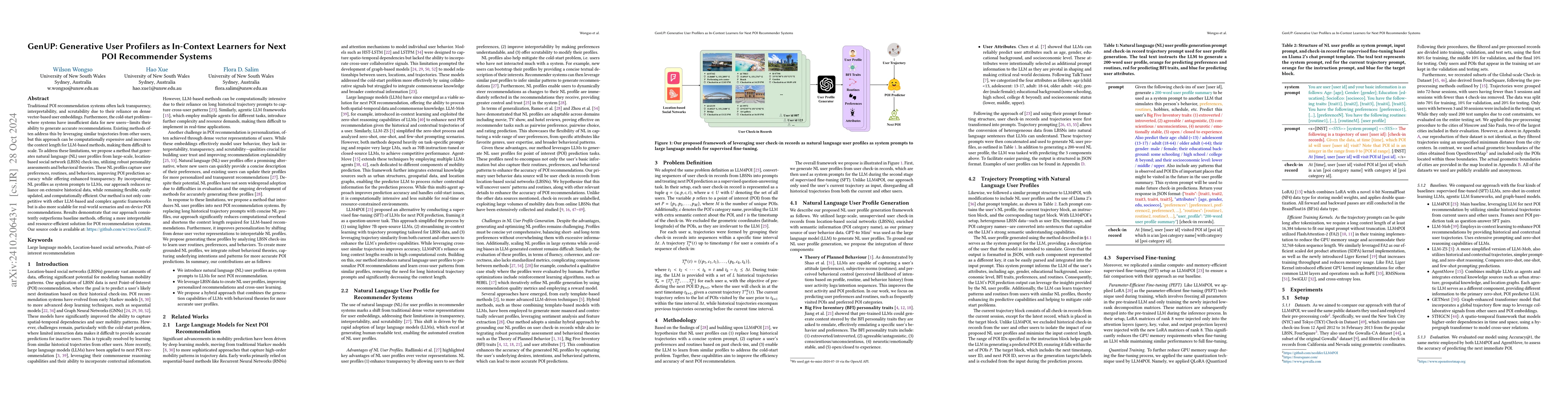 Thumbnail for GenUP: Generative User Profilers as In-Context Learners for Next POI
  Recommender Systems