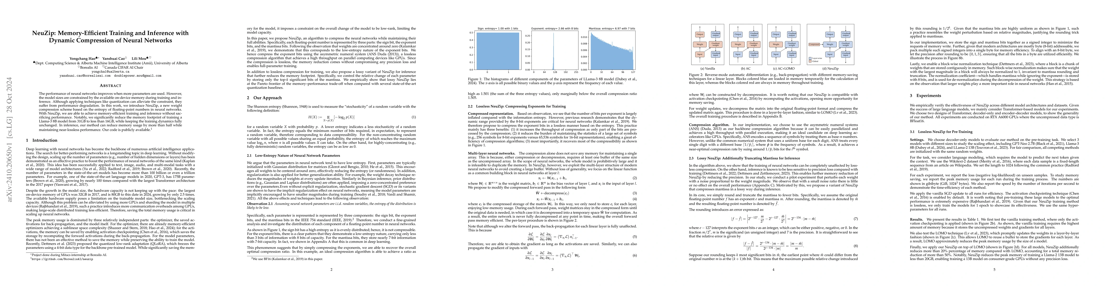Thumbnail for NeuZip: Memory-Efficient Training and Inference with Dynamic Compression
  of Neural Networks