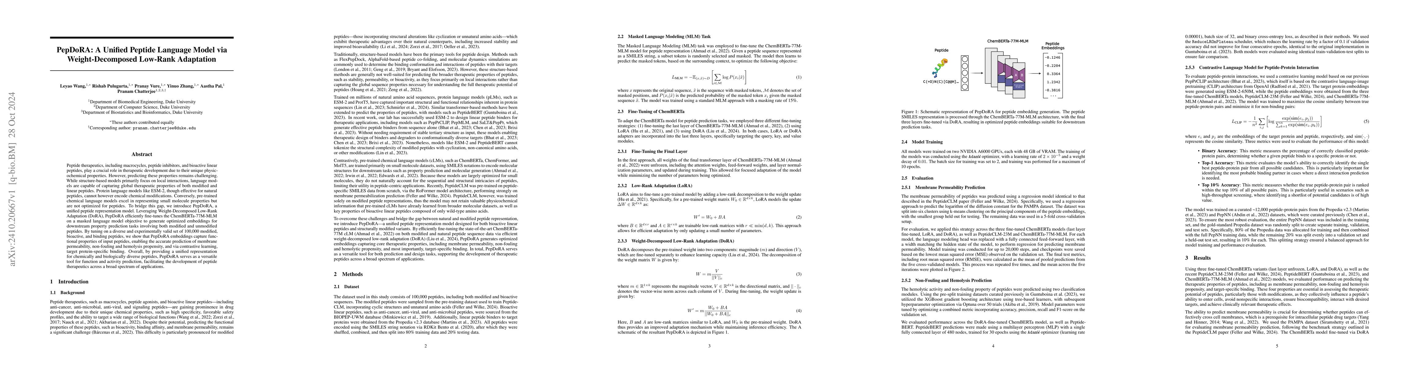 Thumbnail for PepDoRA: A Unified Peptide Language Model via Weight-Decomposed Low-Rank
  Adaptation