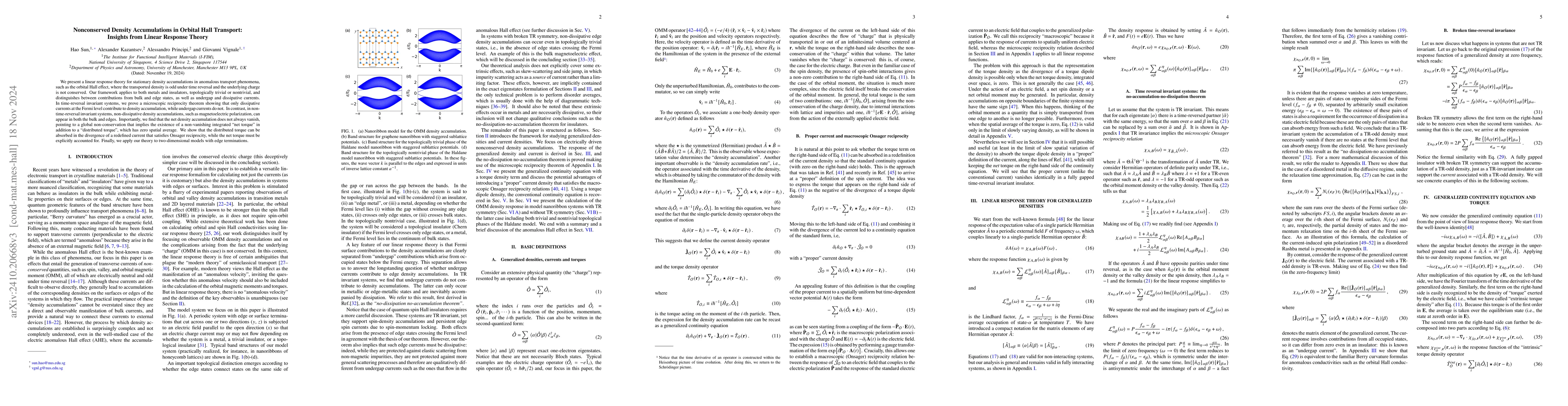 Thumbnail for Nonconserved Density Accumulations in Orbital Hall Transport: Insights
  from Linear Response Theory