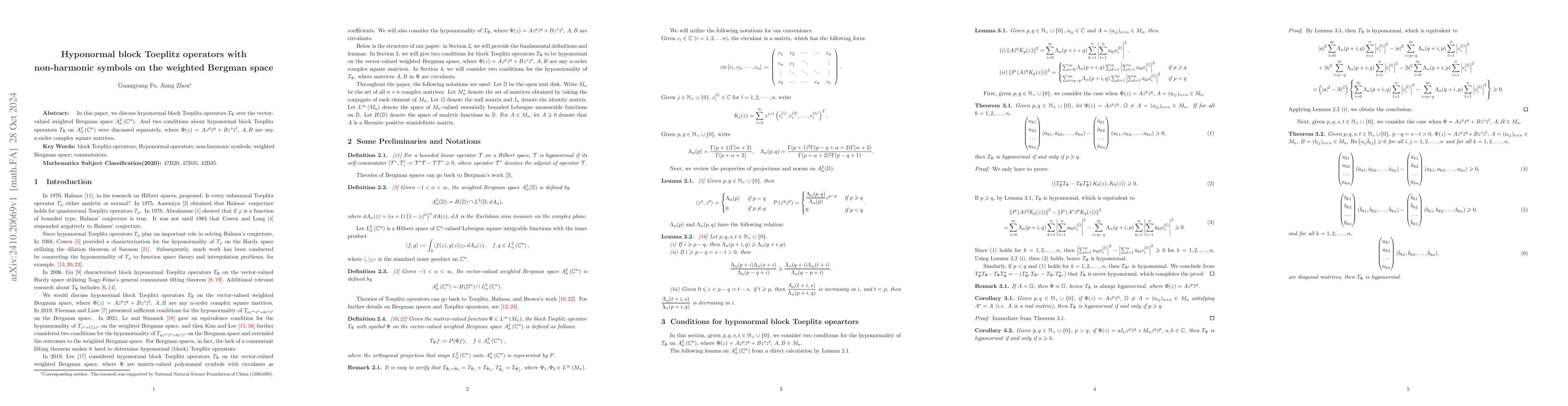 Thumbnail for Hyponormal block Toeplitz operators with non-harmonic symbols on the
  weighted Bergman space