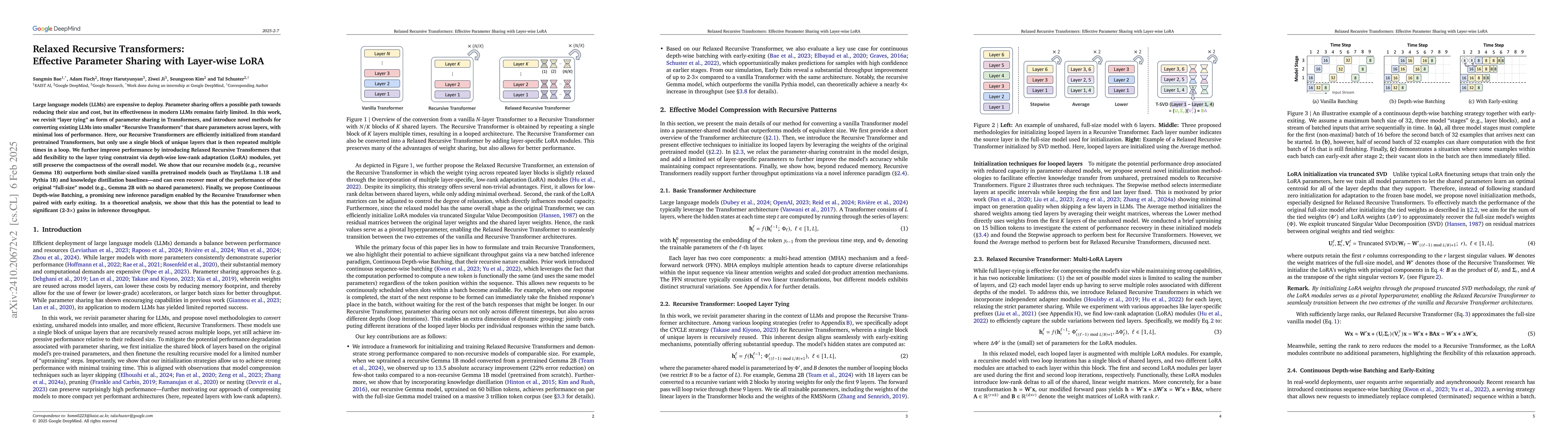 Thumbnail for Relaxed Recursive Transformers: Effective Parameter Sharing with
  Layer-wise LoRA