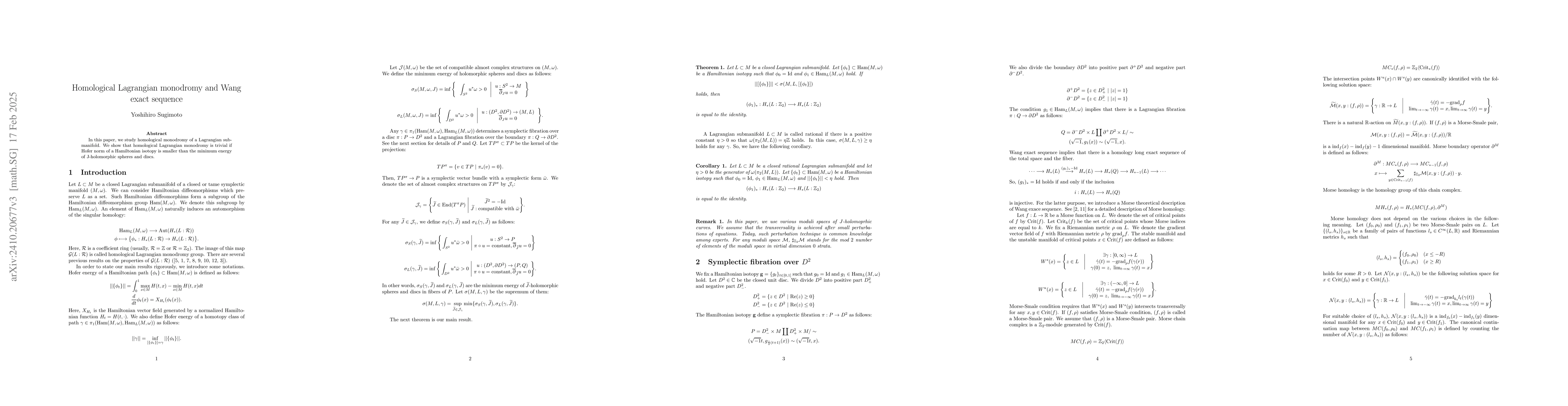 Thumbnail for Homological Lagrangian monodromy and quantum Wang exact sequence I