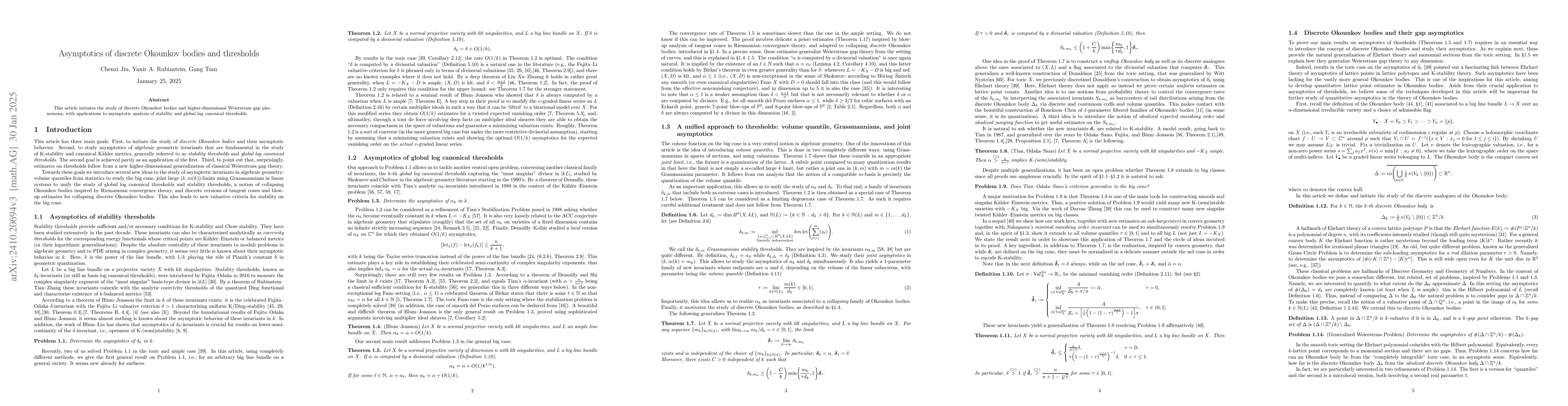 Thumbnail for Asymptotics of discrete Okounkov bodies and thresholds