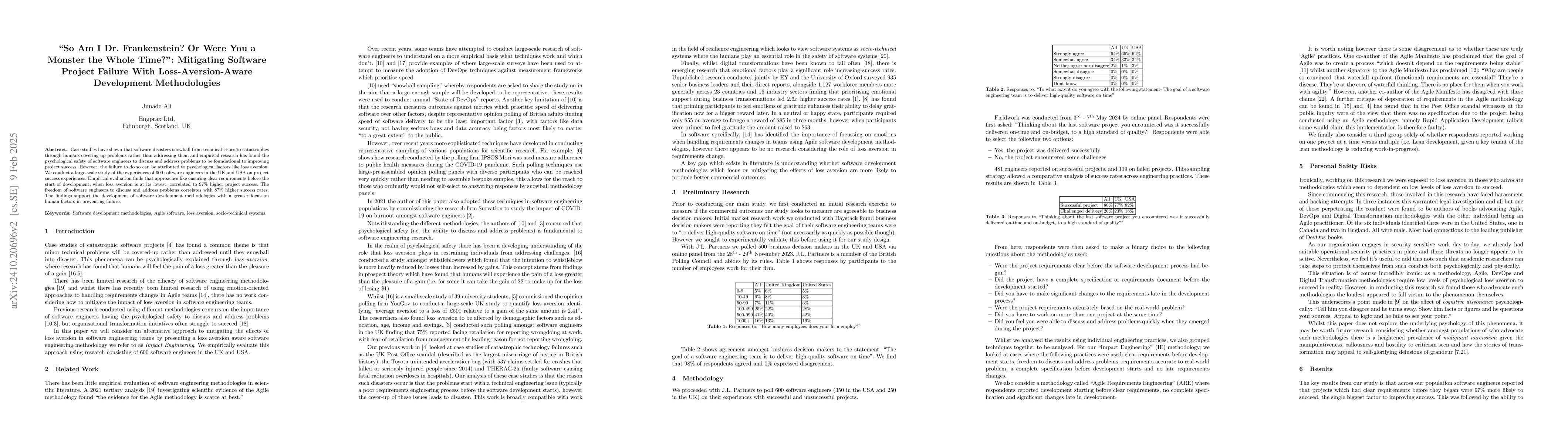 Thumbnail for "So Am I Dr. Frankenstein? Or Were You a Monster the Whole Time?":
  Mitigating Software Project Failure With Loss-Aversion-Aware Development
  Methodologies